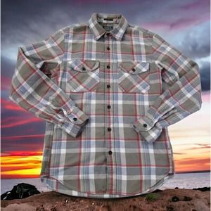 J. Crew Shirt Gray Blue Red Plaid Flannel Button-up Mens Medium Fast Ship